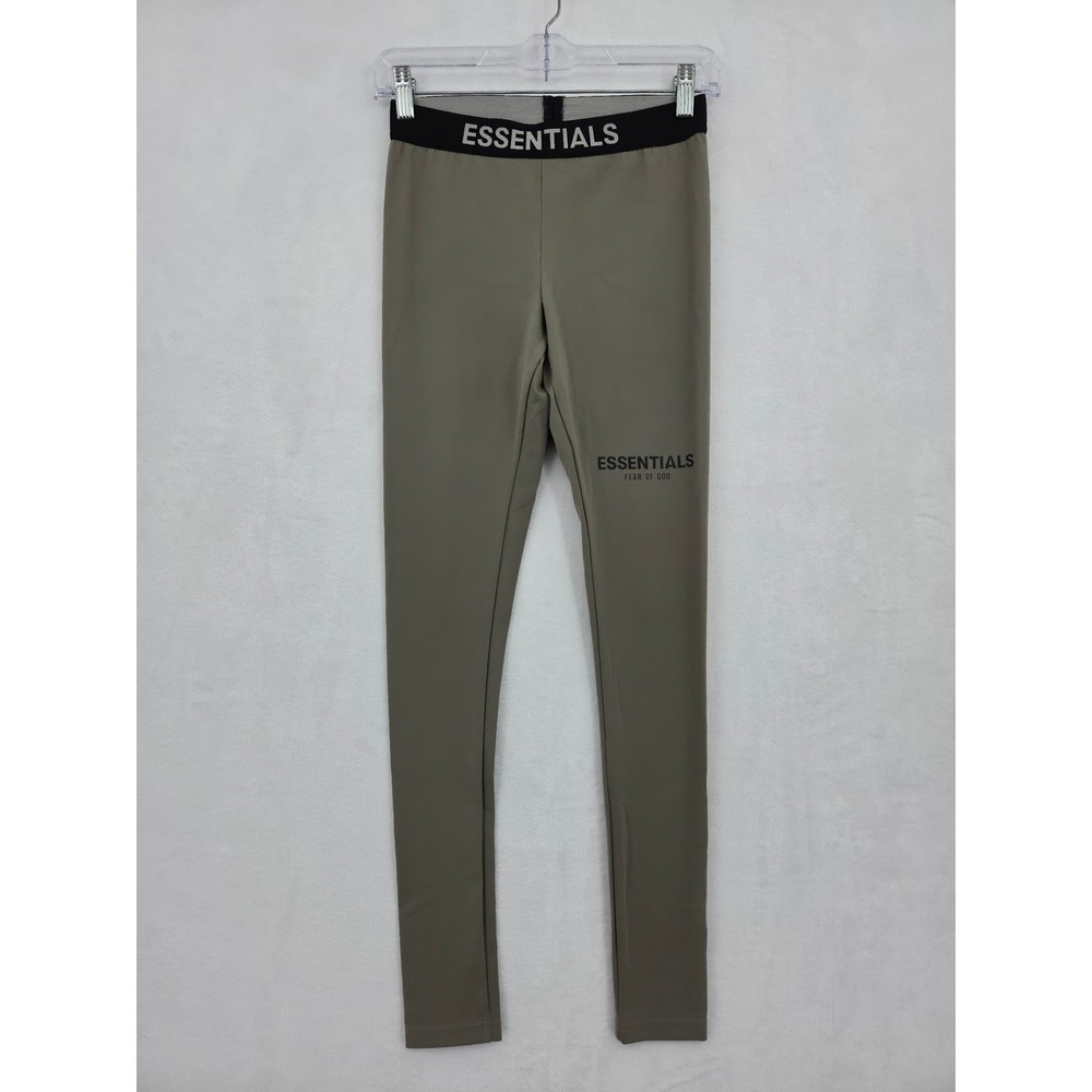 Fear of God Essentials Women Leggings Olive Taupe XXS Logo Waistband Streetwear